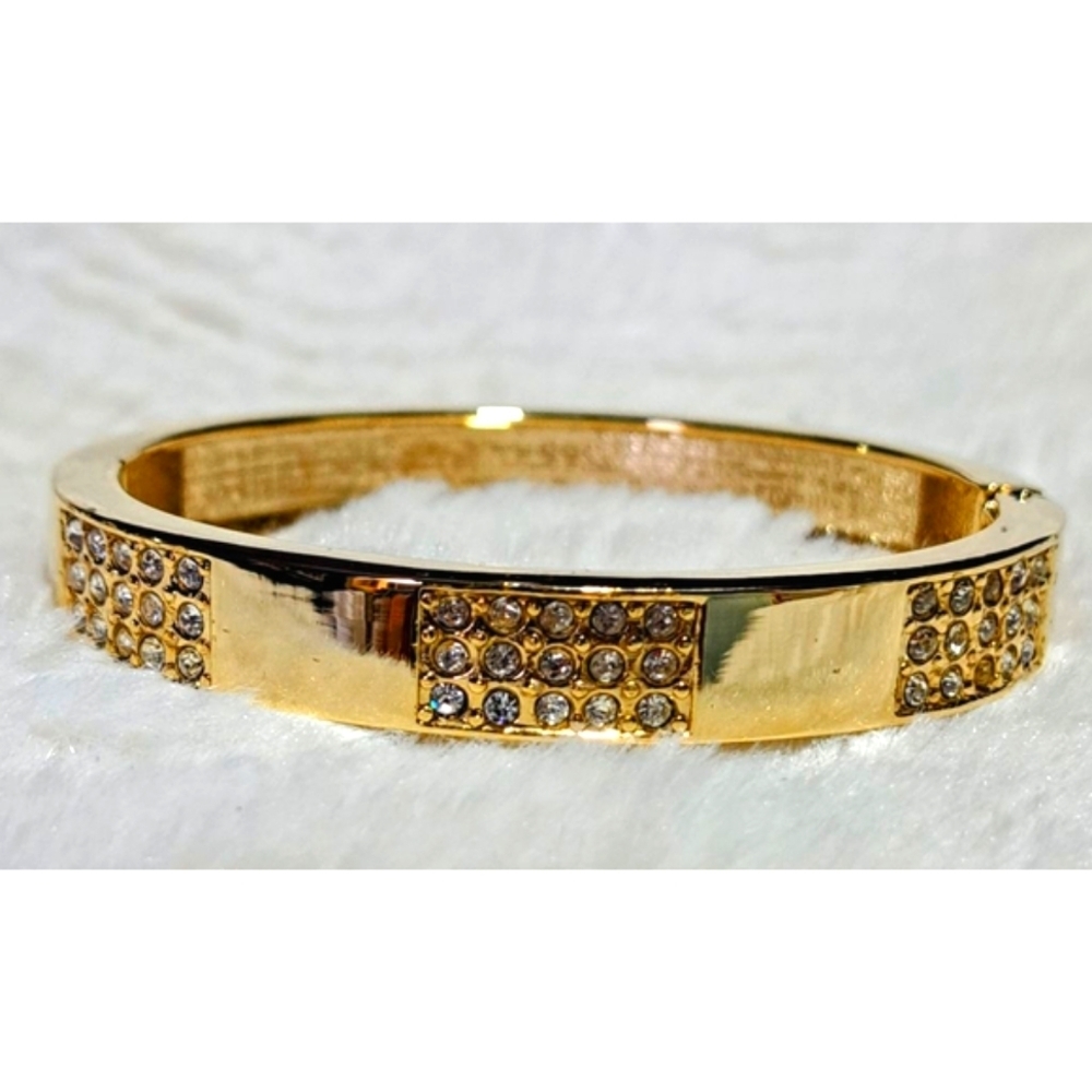 Women's Fashion Costume Gold Bangle Bracelet with Rhinestones - Picture 9 of 10